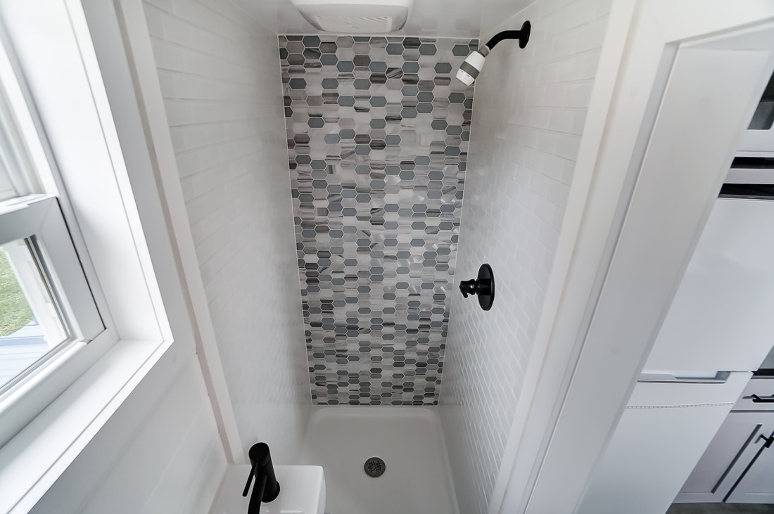 tiny house shower from the niagra model from modern tiny living