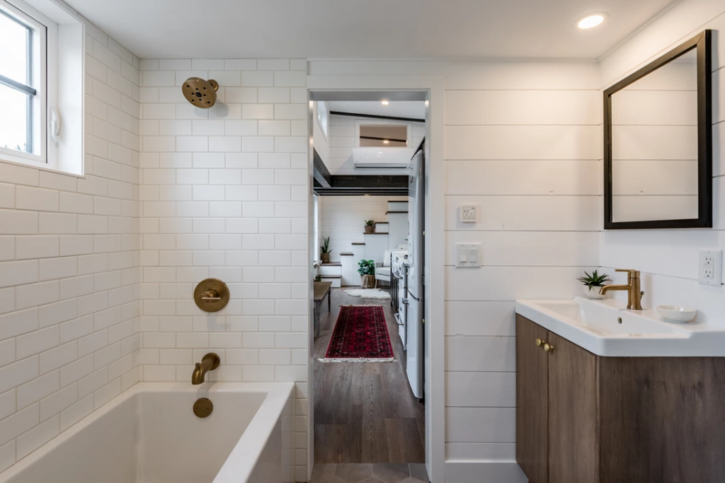 The Modern Bohemian tiny house shower tub combo