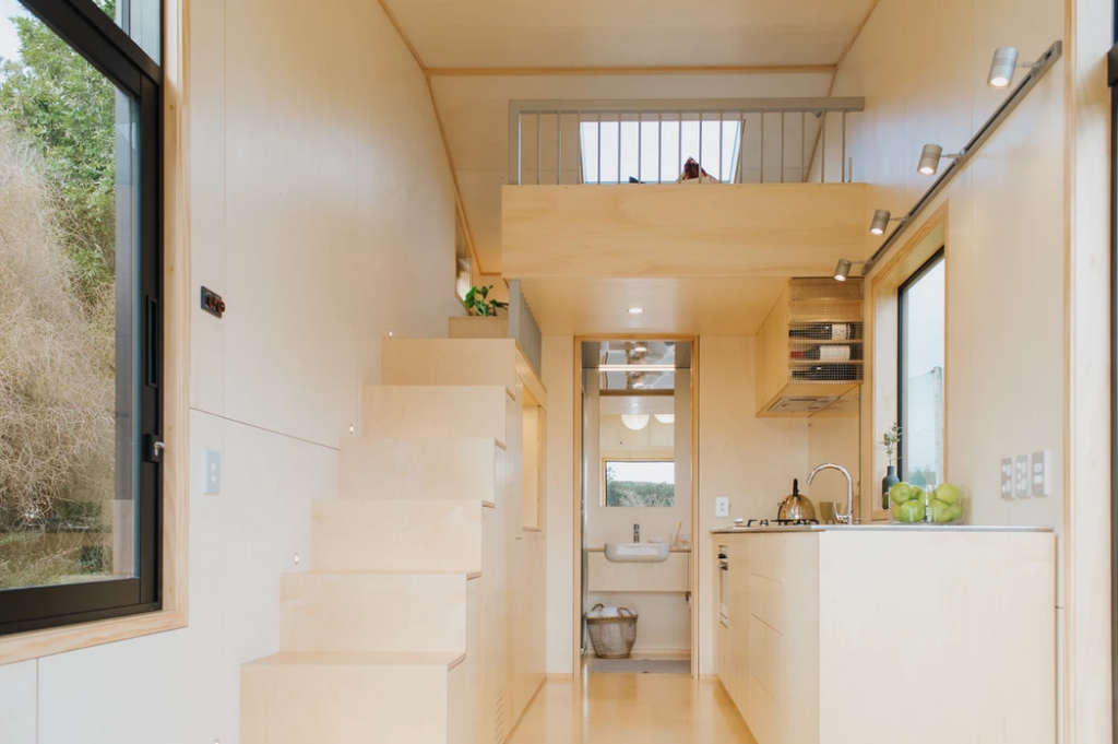The First Light tiny house has amazing tiny house loft privacy.