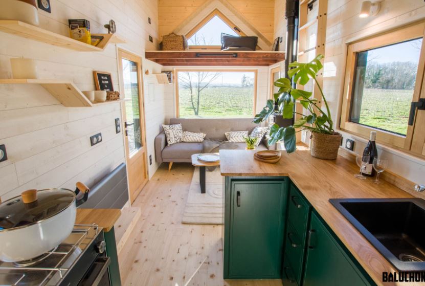 L-Shaped kitchen storage in the Hippollene tiny house